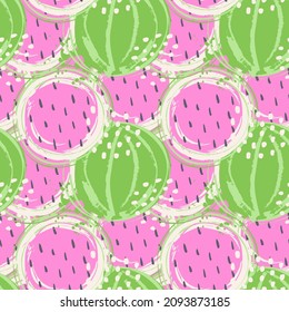 Abstract fruit seamless pattern. Creative colorful background with watermelon. Hand drawn doodle shapes. Vector illustration