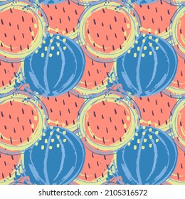 Abstract fruit seamless pattern. Creative colorful background with watermelon. Hand drawn doodle shapes. Vector illustration