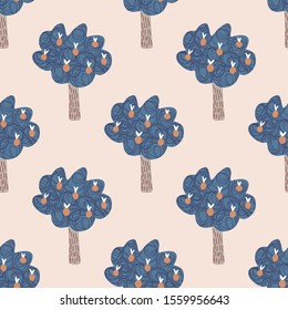 Abstract fruit trees seamless pattern. Doodle apple tree landscape. Design for fabric, textile print, wrapping paper, children textile. Vector illustration