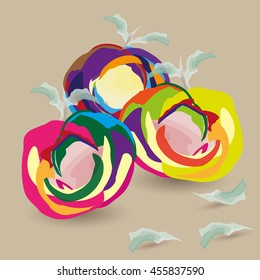 Abstract fruit  vector illustration
Drawing on a beige background with abstract three fruit leaf bright image with watercolor
