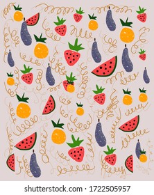 patrón de frutas abstractas y línea de arrugas