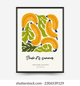 Abstract fruits posters template. Modern trendy Matisse minimal style. Exotic Healthy Food. Hand drawn design for wallpaper, wall decor, print, postcard, cover, template, banner.