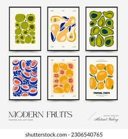 Abstract fruits posters template. Modern trendy Matisse minimal style. Exotic Healthy Food. Hand drawn design for wallpaper, wall decor, print, postcard, cover, template, banner.