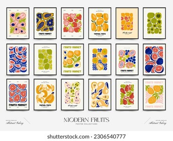 Abstract fruits posters template. Modern trendy Matisse minimal style. Exotic Healthy Food. Hand drawn design for wallpaper, wall decor, print, postcard, cover, template, banner.