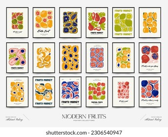 Abstract fruits posters template. Modern trendy Matisse minimal style. Exotic Healthy Food. Hand drawn design for wallpaper, wall decor, print, postcard, cover, template, banner.