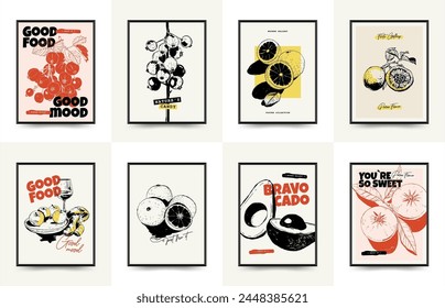 Abstract fruits posters template. Modern trendy Matisse minimal style. Exotic Healthy Food. Hand drawn design for wallpaper, wall decor, print, postcard, cover, template, banner.