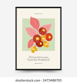 Abstract fruits posters template. Modern trendy Matisse minimal style. Exotic Healthy Food. Hand drawn design for wallpaper, wall decor, print, postcard, cover, template, banner.
