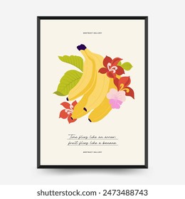 Abstract fruits posters template. Modern trendy Matisse minimal style. Exotic Healthy Food. Hand drawn design for wallpaper, wall decor, print, postcard, cover, template, banner.