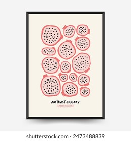 Abstract fruits posters template. Modern trendy Matisse minimal style. Exotic Healthy Food. Hand drawn design for wallpaper, wall decor, print, postcard, cover, template, banner.