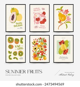 Abstrakte Früchte Poster Vorlage. Moderner trendiger Matisse minimalistischer Stil. In: Exotic Healthy Food. Handgezeichnetes Design für Bildschirmhintergrund, Wanddekor, Druck, Postkarte, Cover, Vorlage, Banner.