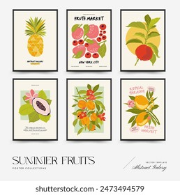 Plantilla de posters de frutas Abstractas. Moderno estilo minimalista Matisse de moda. Comida saludable exótica. Diseño dibujado a mano para el Fondo de pantalla, decoración de la pared, impresión, postal, cubierta, Plantilla, Anuncio.