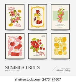 Abstract fruits posters template. Modern trendy Matisse minimal style. Exotic Healthy Food. Hand drawn design for wallpaper, wall decor, print, postcard, cover, template, banner.