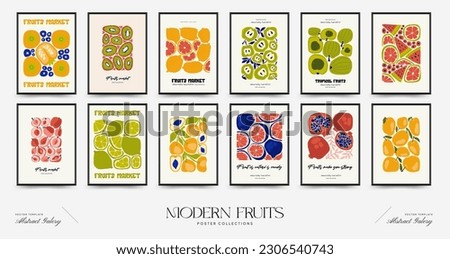 Abstract fruits posters template. Modern trendy Matisse minimal style. Exotic Healthy Food. Hand drawn design for wallpaper, wall decor, print, postcard, cover, template, banner.