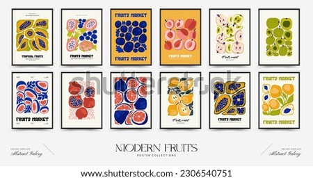 Abstract fruits posters template. Modern trendy Matisse minimal style. Exotic Healthy Food. Hand drawn design for wallpaper, wall decor, print, postcard, cover, template, banner.