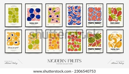Abstract fruits posters template. Modern trendy Matisse minimal style. Exotic Healthy Food. Hand drawn design for wallpaper, wall decor, print, postcard, cover, template, banner.
