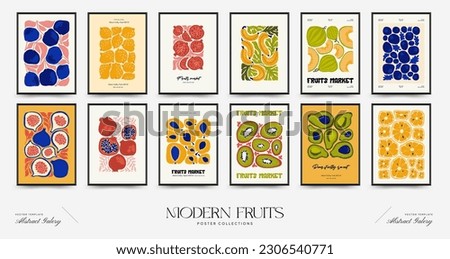 Abstract fruits posters template. Modern trendy Matisse minimal style. Exotic Healthy Food. Hand drawn design for wallpaper, wall decor, print, postcard, cover, template, banner.