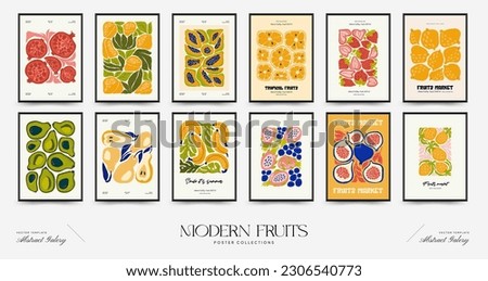 Abstract fruits posters template. Modern trendy Matisse minimal style. Exotic Healthy Food. Hand drawn design for wallpaper, wall decor, print, postcard, cover, template, banner.