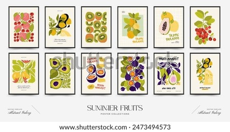 Abstract fruits posters template. Modern trendy Matisse minimal style. Exotic Healthy Food. Hand drawn design for wallpaper, wall decor, print, postcard, cover, template, banner.