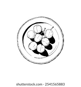 Abstract fruits vector black ink . Modern trendyи minimal style. Exotic Healthy Food. Hand drawn design for wallpaper, wall decor, print, postcard, cover, template, banner.