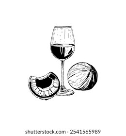 Abstrakte Früchte Vektor schwarze Tinte . Modern trendy и minimalen Stil. Exotische gesunde Ernährung. Handgezeichnetes Design für Tapete, Wanddekoration, Druck, Postkarte, Umschlag, Vorlage, Banner.