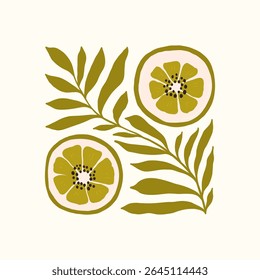 Abstract fruits and vegetables elements. Modern trendy minimalist. Healthy Food. Hand drawn design for wallpaper, wall decor, print, postcard, cover, template, banner.