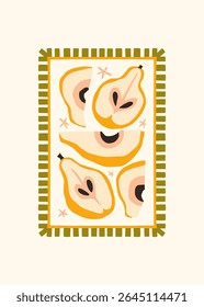 Abstract fruits and vegetables elements. Modern trendy minimalist. Healthy Food. Hand drawn design for wallpaper, wall decor, print, postcard, cover, template, banner.