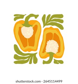 Elementos abstratos de frutas e legumes. Moderno minimalista da moda. Comida saudável. Desenho desenhado à mão para papel de parede, decoração de parede, impressão, cartão postal, capa, modelo, banner.