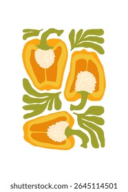 Abstract fruits and vegetables elements. Modern trendy minimalist. Healthy Food. Hand drawn design for wallpaper, wall decor, print, postcard, cover, template, banner.