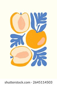 Abstract fruits and vegetables elements. Modern trendy minimalist. Healthy Food. Hand drawn design for wallpaper, wall decor, print, postcard, cover, template, banner.