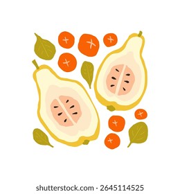 Elementos Abstractas de frutas y verduras. Moderno minimalista de moda. Alimentación saludable. Diseño dibujado a mano para el Fondo de pantalla, decoración de la pared, impresión, postal, cubierta, Plantilla, Anuncio.