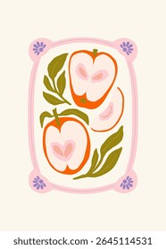Abstract fruits and vegetables elements. Modern trendy minimalist. Healthy Food. Hand drawn design for wallpaper, wall decor, print, postcard, cover, template, banner.