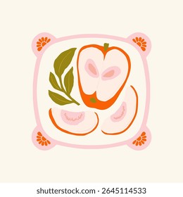 Elementos Abstractas de frutas y verduras. Moderno minimalista de moda. Alimentación saludable. Diseño dibujado a mano para el Fondo de pantalla, decoración de la pared, impresión, postal, cubierta, Plantilla, Anuncio.