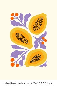 Abstract fruits and vegetables elements. Modern trendy minimalist. Healthy Food. Hand drawn design for wallpaper, wall decor, print, postcard, cover, template, banner.