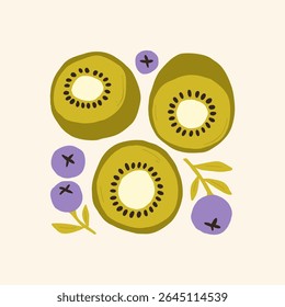 Abstract fruits and vegetables elements. Modern trendy minimalist. Healthy Food. Hand drawn design for wallpaper, wall decor, print, postcard, cover, template, banner.