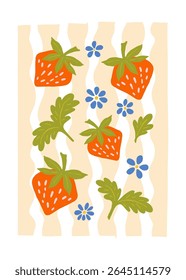 Abstract fruits and vegetables elements. Modern trendy minimalist. Healthy Food. Hand drawn design for wallpaper, wall decor, print, postcard, cover, template, banner.