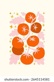 Abstract fruits and vegetables elements. Modern trendy minimalist. Healthy Food. Hand drawn design for wallpaper, wall decor, print, postcard, cover, template, banner.