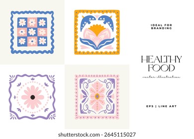 Elementos Abstractas de frutas y verduras. Moderno minimalista de moda. Alimentación saludable. Diseño dibujado a mano para el Fondo de pantalla, decoración de la pared, impresión, postal, cubierta, Plantilla, Anuncio.