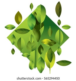 abstract full color modern background with leaves, green geometric illustration