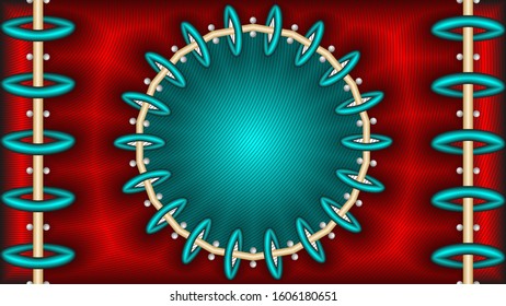 Abstract full-color textured background with cylindrical rods, rings and balls.