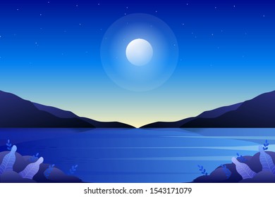 Abstract Fullmoon and starry night sky landscape