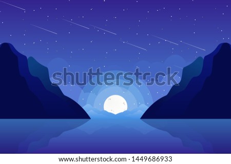Abstract Fullmoon and starry night sky landscape