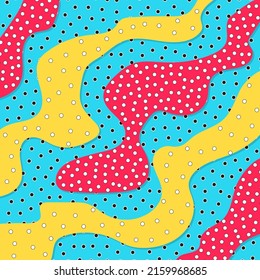 Abstract fun background. 90s pattern. Colour shapes pattern. Splash fun background. Vector Illustration.