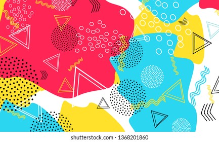 Abstract fun background. Colour shapes pattern. Splash fun backdrop. Vector Illustration.