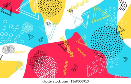 Abstract fun background. Colour shapes pattern. Splash fun backdrop. Vector Illustration.