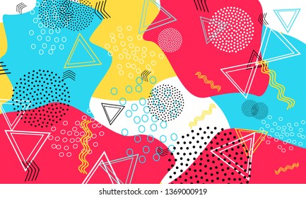 Abstract fun background. Colour shapes pattern. Splash fun backdrop. Vector Illustration.