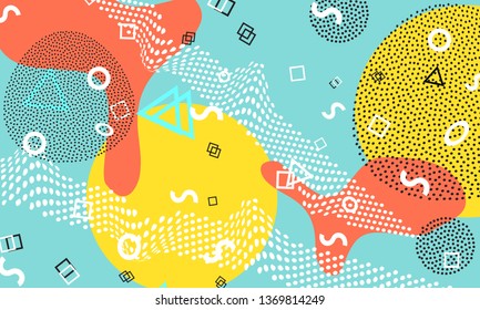 Abstract fun background. Colour shapes pattern. Splash fun backdrop. Vector Illustration.