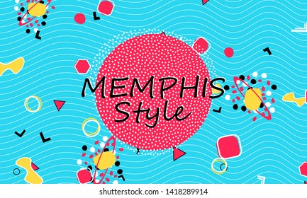 Abstract fun background. Colour shapes pattern. Memphis style. Vector Illustration.