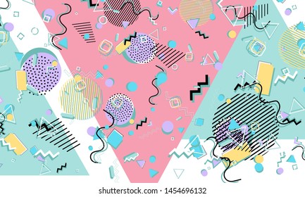 Abstract fun background. Colour shapes pattern. Memphis style. Vector Illustration.