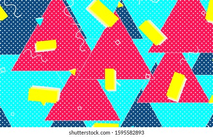 Abstract fun background. Memphis design. Colour shapes pattern. Vector Illustration.