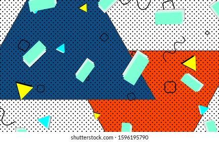 Abstract fun background. Memphis design. Colour shapes pattern. Vector Illustration.